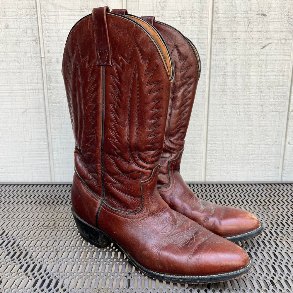 Mason Western Cowboy Boots Mens 11 D Brown Leather Stitched Pointed Toe Vintage